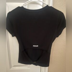 NWT French Connection black T Shirt with open back; sz small